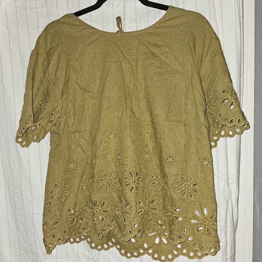 Elegant Tan Eyelet Women's Top